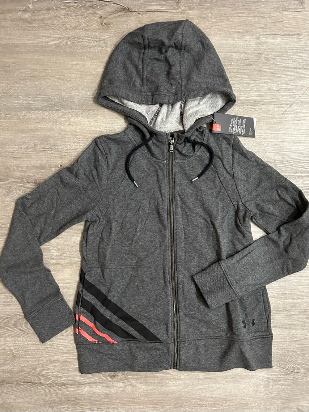 Under Armour Women's Dark Gray Zip-Up Hooded Bomber Jacket with Coral Accents